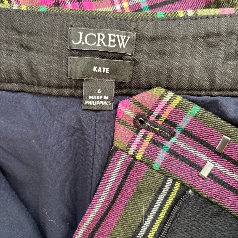 J. Crew Kate Stewart Tartan Pink Green Wool Blend Straight Preppy Academia Pants - Picture 8 of 16